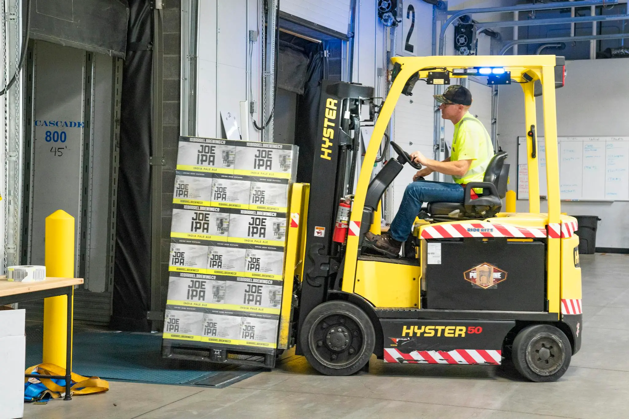 Forklift operation supporting active logistics work.